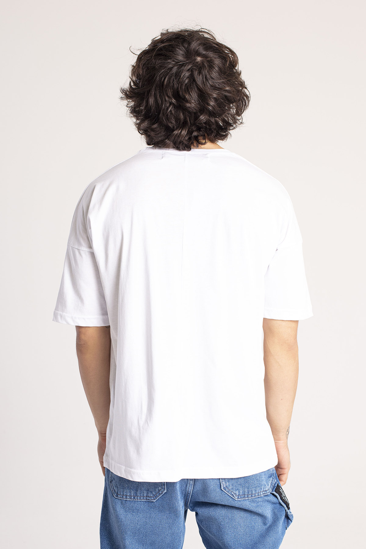 Beyaz Gül İşlemeli Oversize Tişört 1KXE1-44662-01 - 6