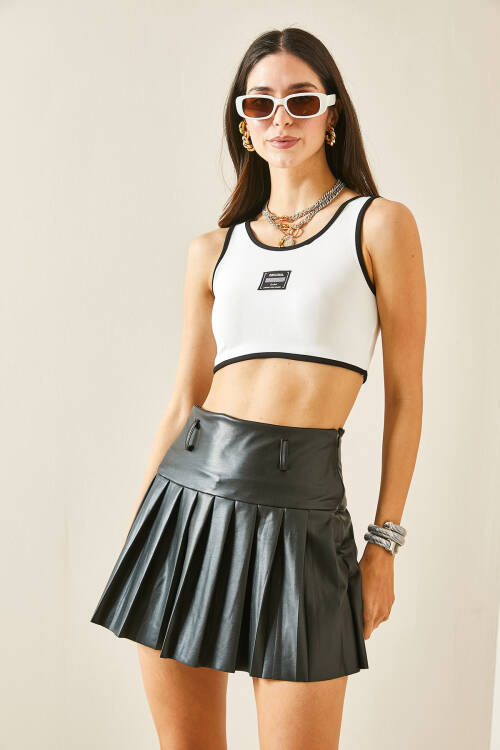 Beyaz Kalın Askılı Crop Bluz 5YXK2-48471-01 - 3
