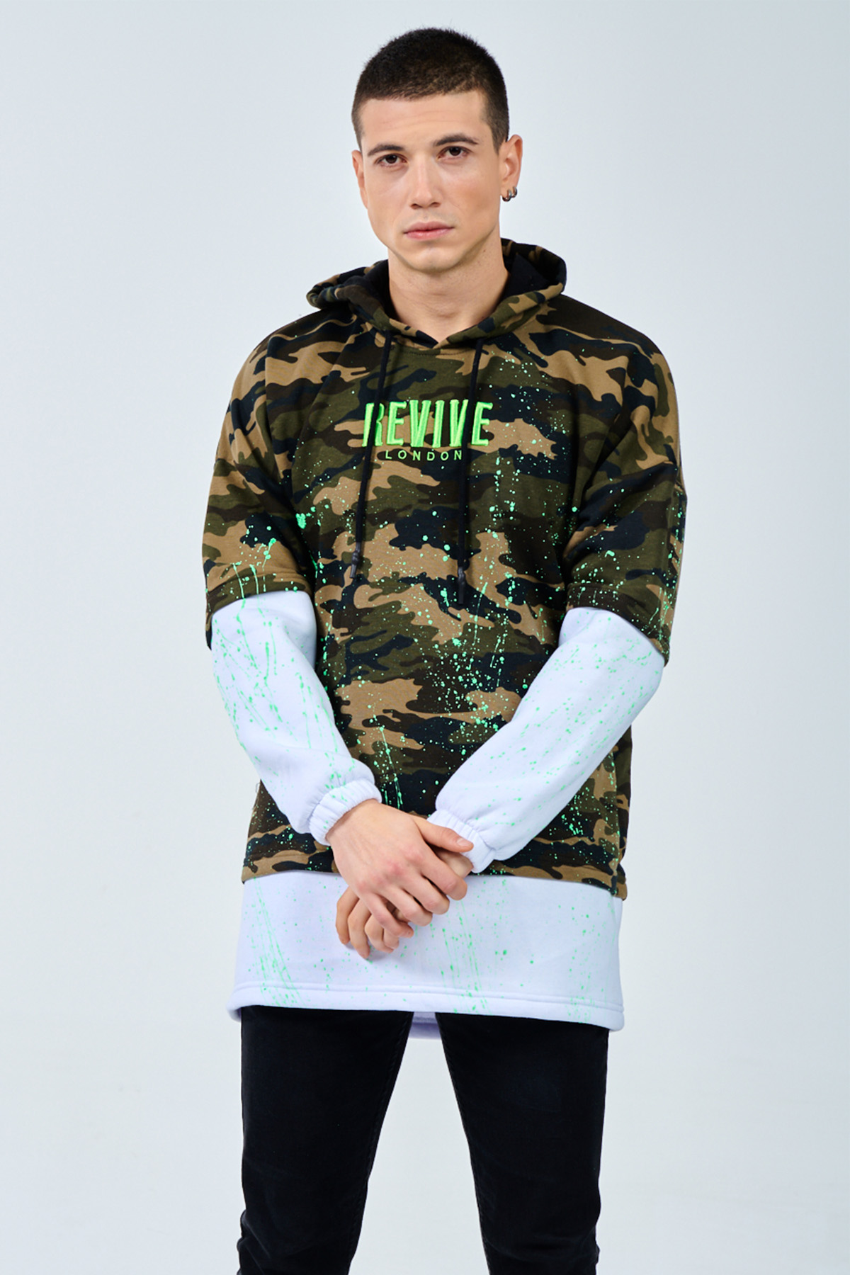 Beyaz Kamuflaj Baskılı Sweatshirt 1KXE8-44332-01 - 1