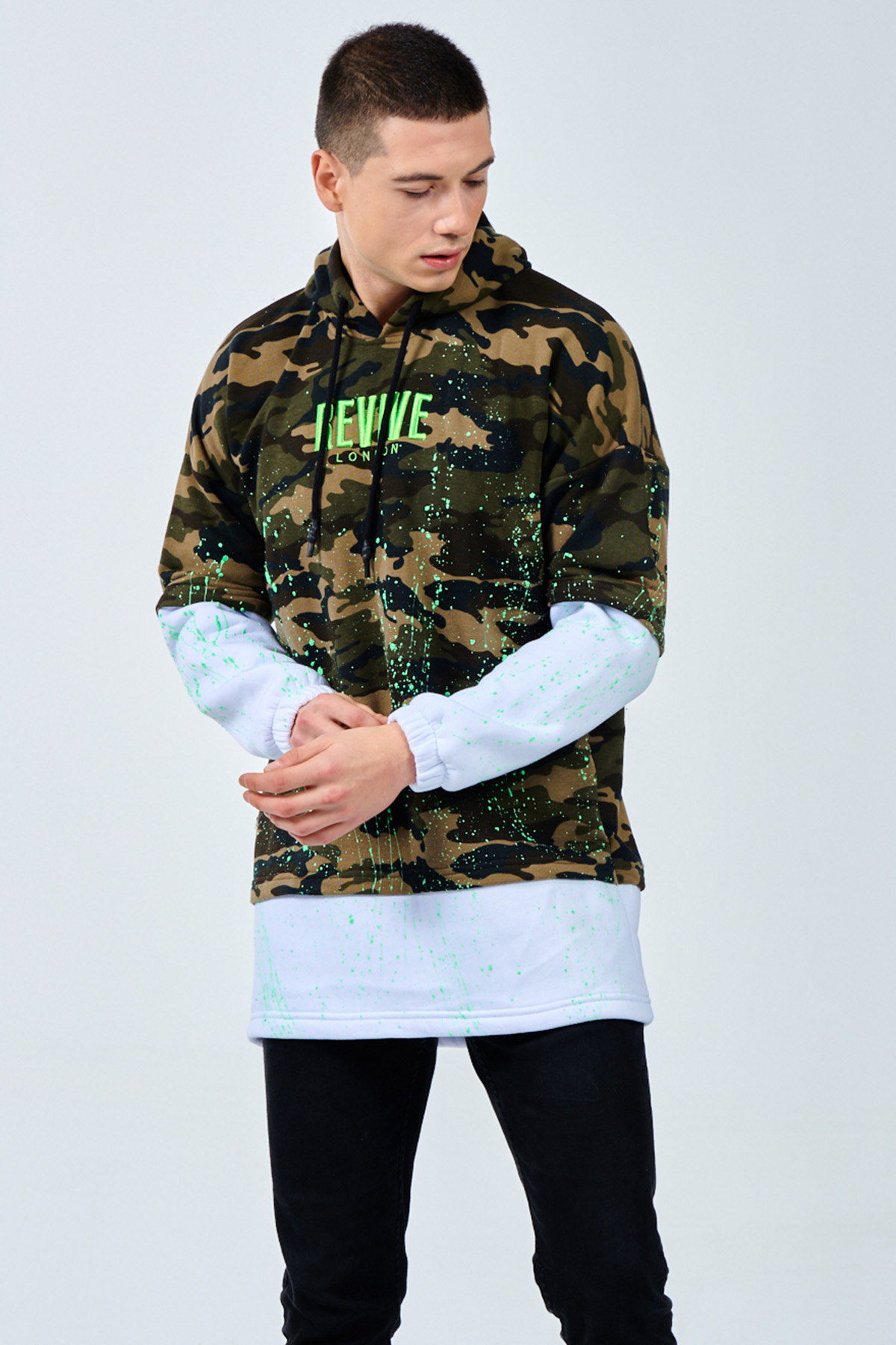 Beyaz Kamuflaj Baskılı Sweatshirt 1KXE8-44332-01 - 5