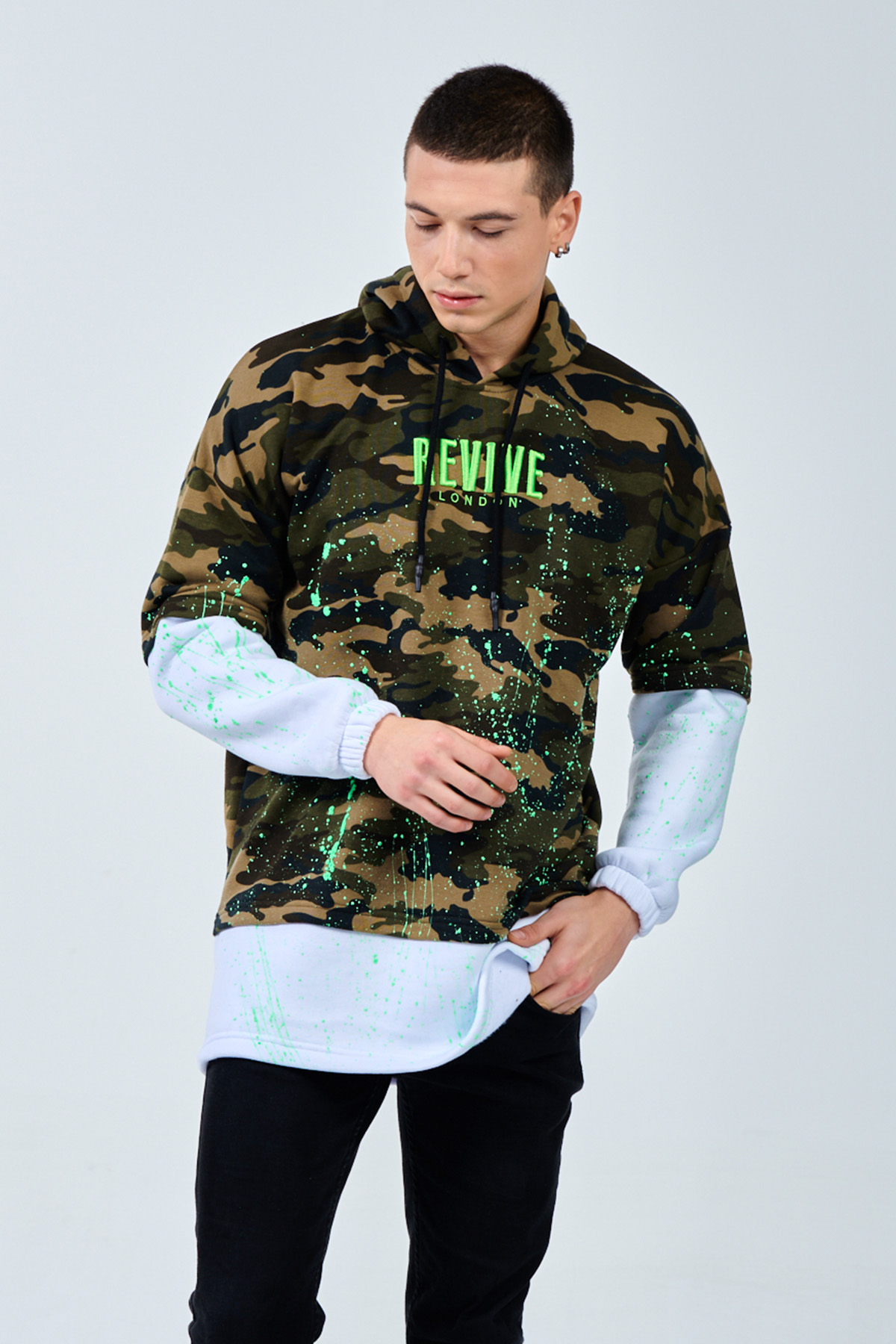 Beyaz Kamuflaj Baskılı Sweatshirt 1KXE8-44332-01 - 6