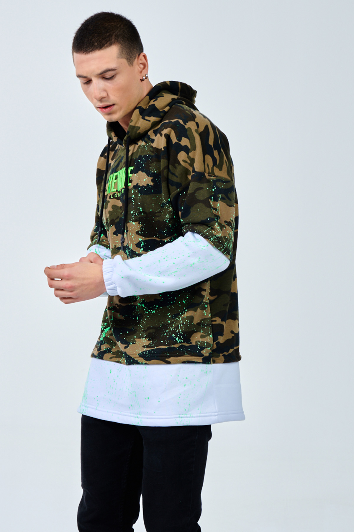 Beyaz Kamuflaj Baskılı Sweatshirt 1KXE8-44332-01 - 8