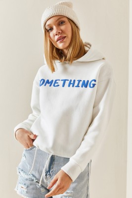 Beyaz Kapüşonlü & Yazılı Crop Sweatshirt 4KXK8-47744-01 - 3