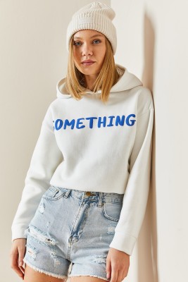 Beyaz Kapüşonlü & Yazılı Crop Sweatshirt 4KXK8-47744-01 - 7