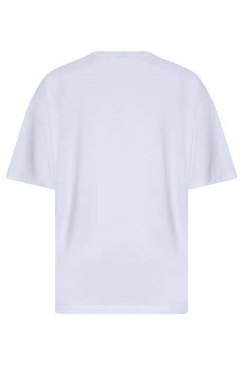Beyaz Keçe Detaylı Baskılı Oversize Tişört 2YXE2-45967-01 - 3