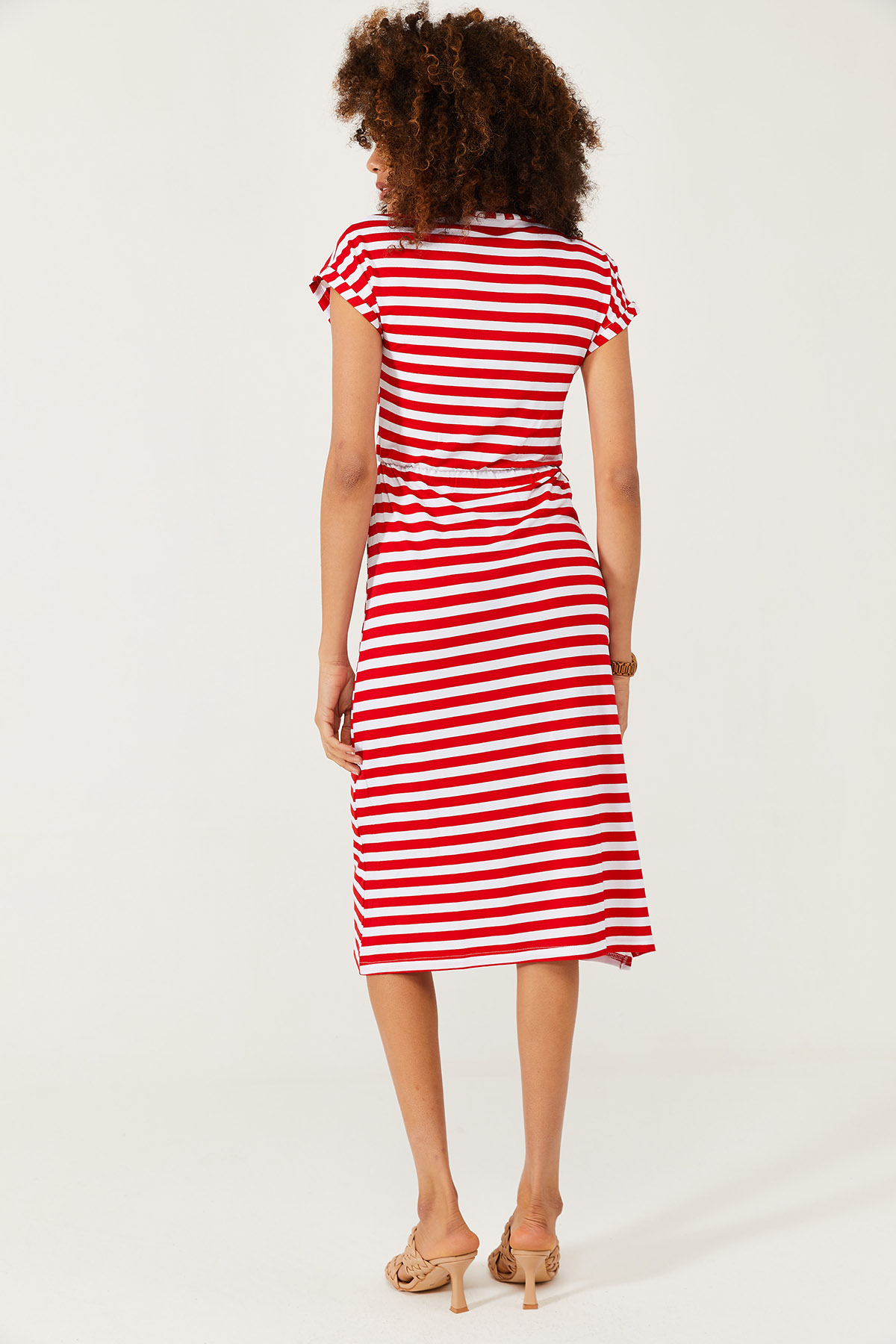 Beyaz & Kırmızı Yumuşak Dokulu Esnek Yırtmaçlı Elbise 1KXK6-44569-80 - 8