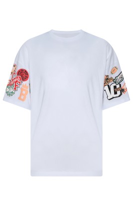XHAN - Beyaz Kolları Baskılı Oversize T-Shirt 2YXE2-45958-01