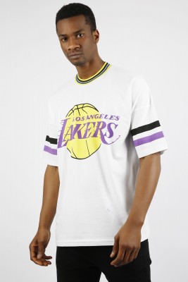 XHAN - Beyaz Lakers Baskılı Oversize T-shirt 1YXE1-44918-01