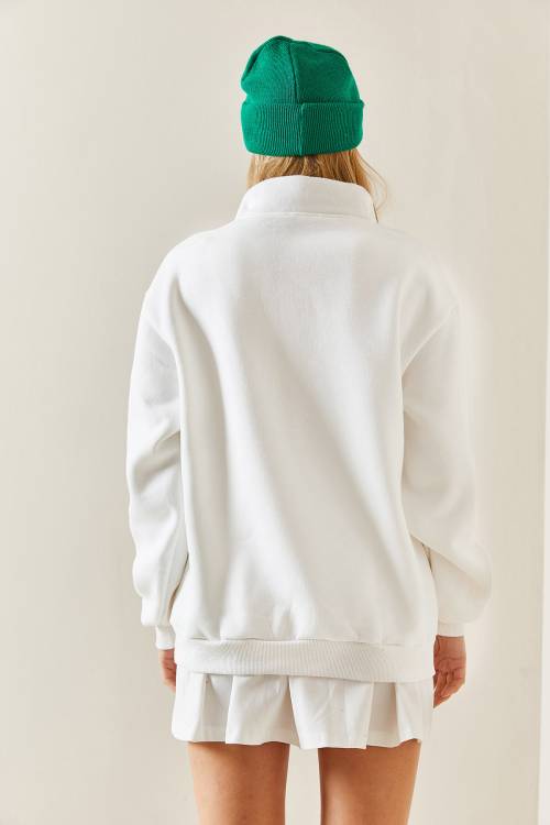 Beyaz Önü Baskılı Fermuarlı Sweatshirt 4KXK8-47753-01 - 7