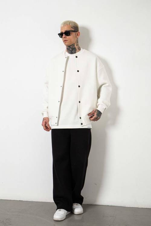 Beyaz Oversize Basic Kolej Ceket 3KXE5-46524-01 - 2