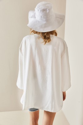 Beyaz Oversize Dokulu Kimono 3YXK4-46988-01 - 4