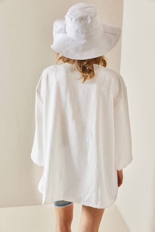 Beyaz Oversize Dokulu Kimono 3YXK4-46988-01 - 4