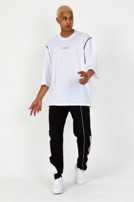 Beyaz Oversize Reglan Kol Yazılı Tişört 2YXE2-46287-01 - 4