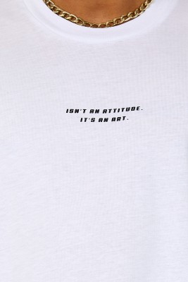 Beyaz Oversize Reglan Kol Yazılı Tişört 2YXE2-46287-01 - 5