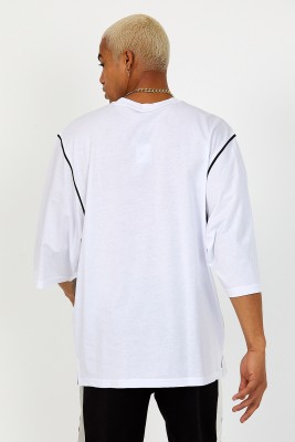 Beyaz Oversize Reglan Kol Yazılı Tişört 2YXE2-46287-01 - 6
