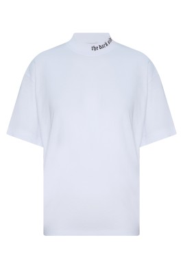 XHAN - Beyaz Ribanalı & Yazı Detaylı Oversize T-Shirt 2YXE2-45987-01