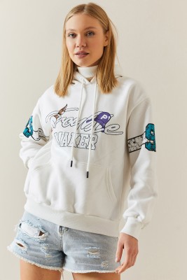 Beyaz Şardonlu & Arkası Baskılı Kapüşonlü Sweatshirt 4KXK8-47835-01 - 4