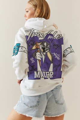 Beyaz Şardonlu & Arkası Baskılı Kapüşonlü Sweatshirt 4KXK8-47835-01 - 8