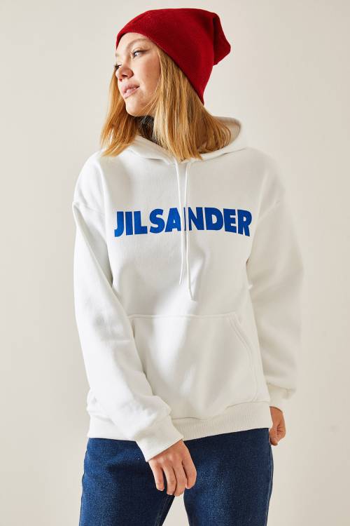 Beyaz Şardonlu Kapüşonlü Sweatshirt 4KXK8-47650-01 - 2