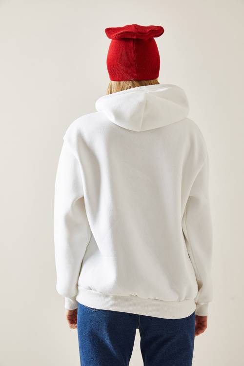 Beyaz Şardonlu Kapüşonlü Sweatshirt 4KXK8-47650-01 - 7