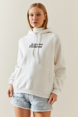 Beyaz Şardonlu & Kapüşonlü Sweatshirt 4KXK8-47834-01 - 3
