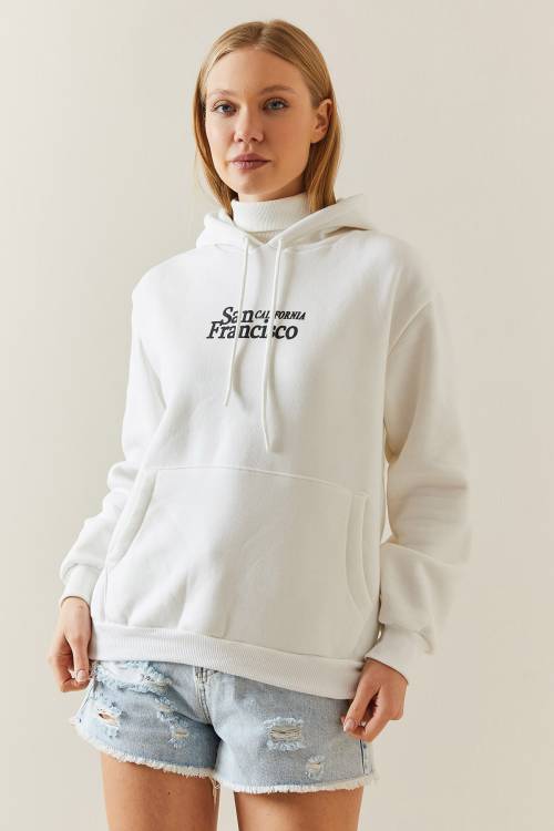 Beyaz Şardonlu & Kapüşonlü Sweatshirt 4KXK8-47834-01 - 3
