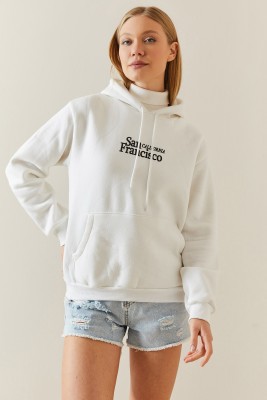 Beyaz Şardonlu & Kapüşonlü Sweatshirt 4KXK8-47834-01 - 4