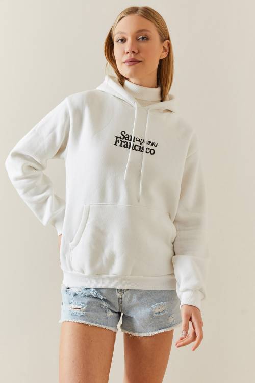 Beyaz Şardonlu & Kapüşonlü Sweatshirt 4KXK8-47834-01 - 4