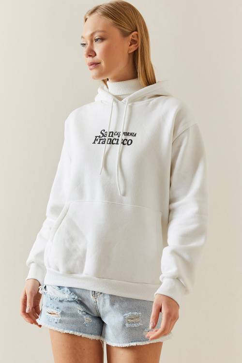 Beyaz Şardonlu & Kapüşonlü Sweatshirt 4KXK8-47834-01 - 5