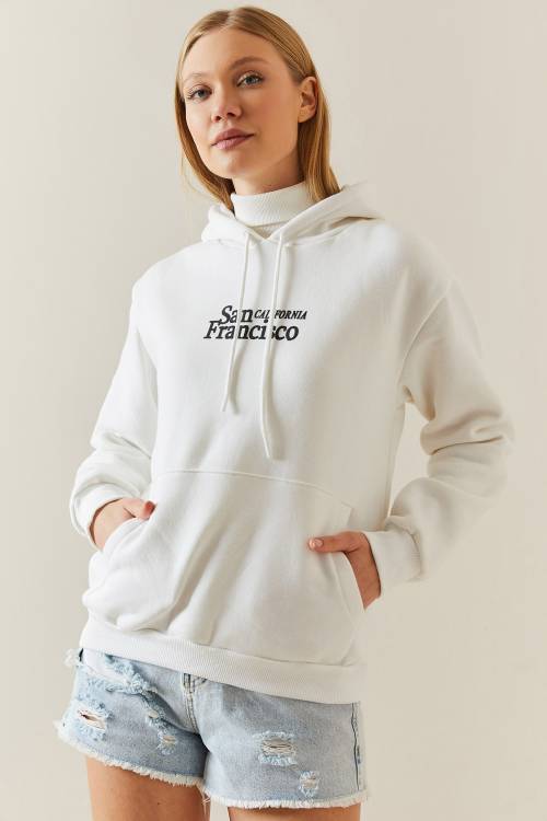 Beyaz Şardonlu & Kapüşonlü Sweatshirt 4KXK8-47834-01 - 6
