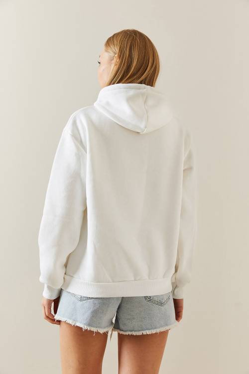 Beyaz Şardonlu & Kapüşonlü Sweatshirt 4KXK8-47834-01 - 7