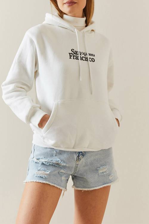 Beyaz Şardonlu & Kapüşonlü Sweatshirt 4KXK8-47834-01 - 1