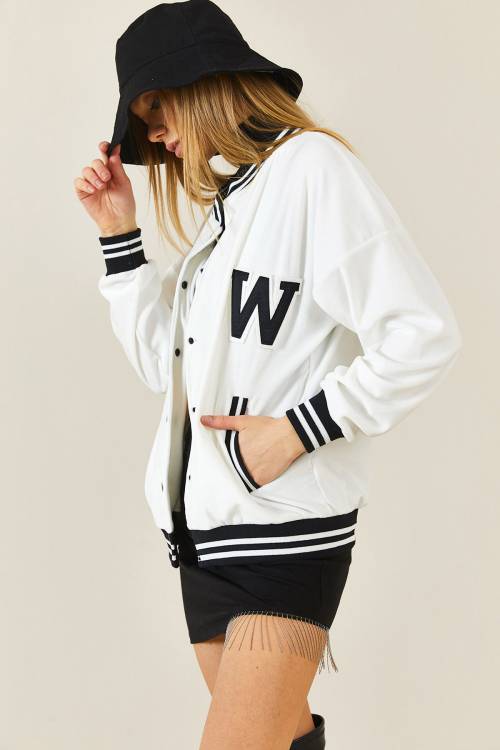 Beyaz Şeritli Kadife Bomber Ceket 3KXK4-46853-01 - 6