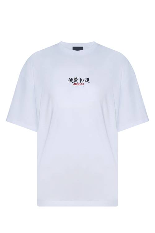 Beyaz Sırtı Baskılı Oversize Tişört 2YXE2-45945-01 - 1