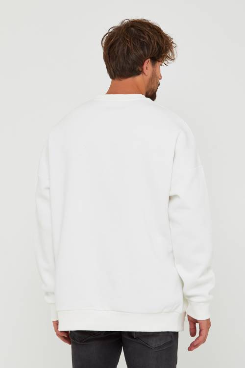 Beyaz Üç İplik Baskılı Sweatshirt 2KXE8-45500-01 - 6