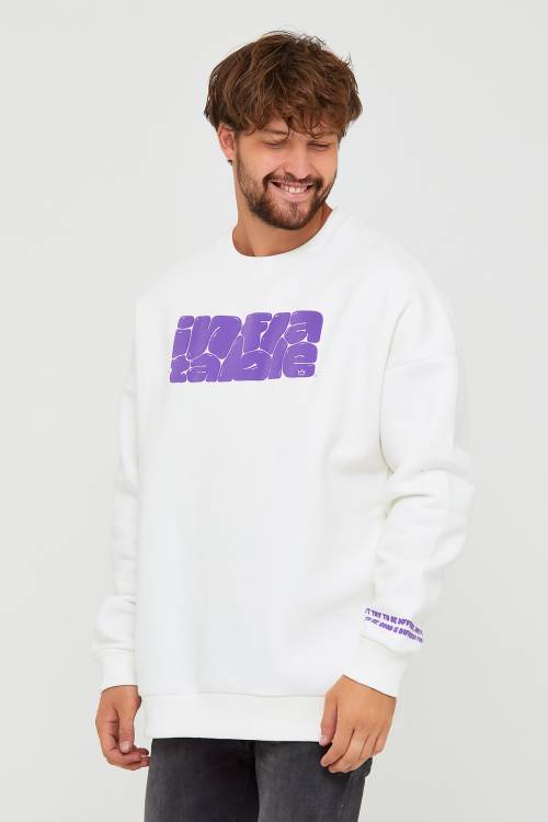 XHAN - Beyaz Üç İplik Baskılı Sweatshirt 2KXE8-45501-01