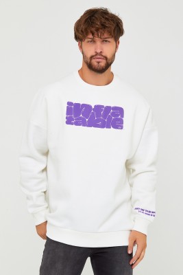 Beyaz Üç İplik Baskılı Sweatshirt 2KXE8-45501-01 - Thumbnail