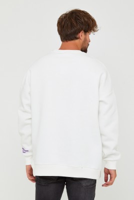 Beyaz Üç İplik Baskılı Sweatshirt 2KXE8-45501-01 - Thumbnail