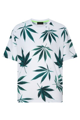 XHAN - Beyaz & Yeşil Yaprak Desenli Oversize T-Shirt 2YXE2-45934-01