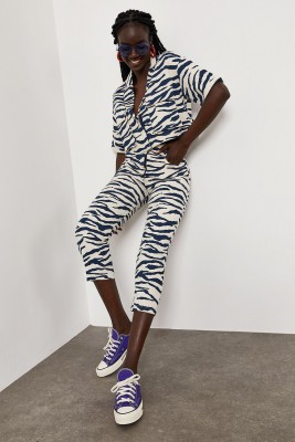 Beyaz Zebra Desen Yüksek Bel Pantolon 1YXK5-45077-01 - 4