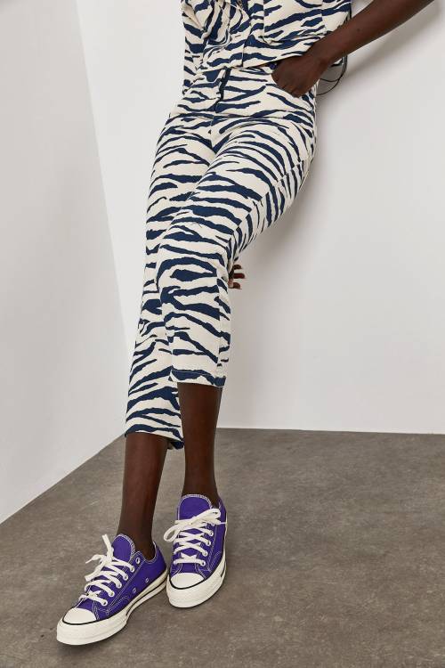 Beyaz Zebra Desen Yüksek Bel Pantolon 1YXK5-45077-01 - 5