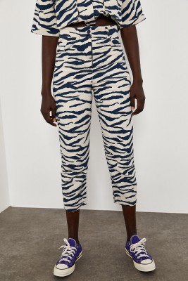 Beyaz Zebra Desen Yüksek Bel Pantolon 1YXK5-45077-01 - 6