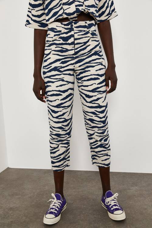 Beyaz Zebra Desen Yüksek Bel Pantolon 1YXK5-45077-01 - 6