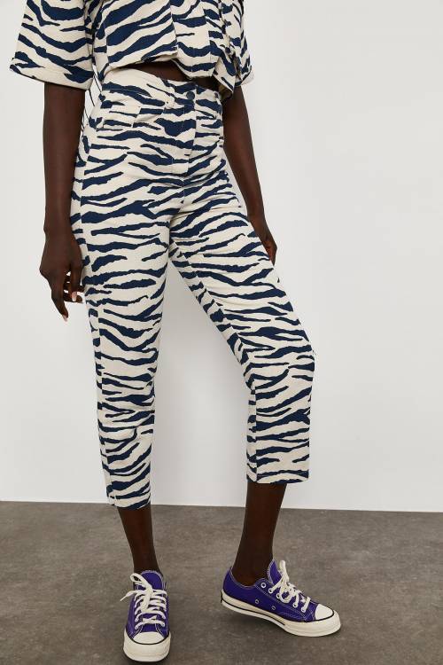 Beyaz Zebra Desen Yüksek Bel Pantolon 1YXK5-45077-01 - 7