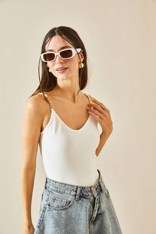 Beyaz Zincirli Askılı Bluz 5YXK2-48380-01 - 3