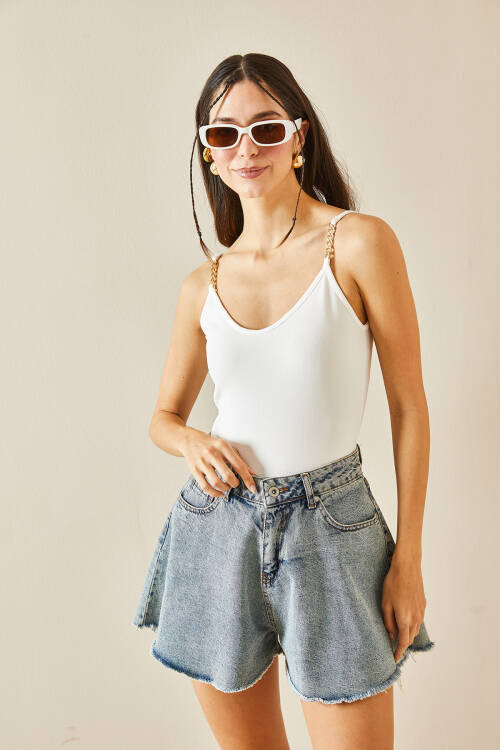 Beyaz Zincirli Askılı Bluz 5YXK2-48380-01 - 4