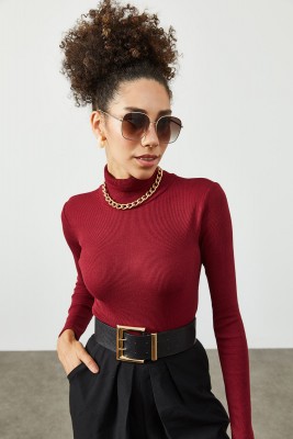 Bordo Balıkçı Yaka Kaşkorse Bluz 2KXK2-45454-05 - 2