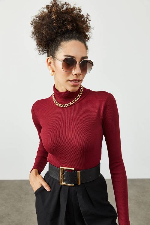 Bordo Balıkçı Yaka Kaşkorse Bluz 2KXK2-45454-05 - 2