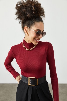 Bordo Balıkçı Yaka Kaşkorse Bluz 2KXK2-45454-05 - 3