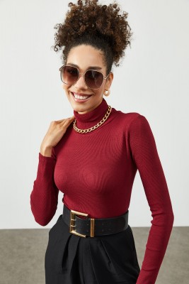 Bordo Balıkçı Yaka Kaşkorse Bluz 2KXK2-45454-05 - 5